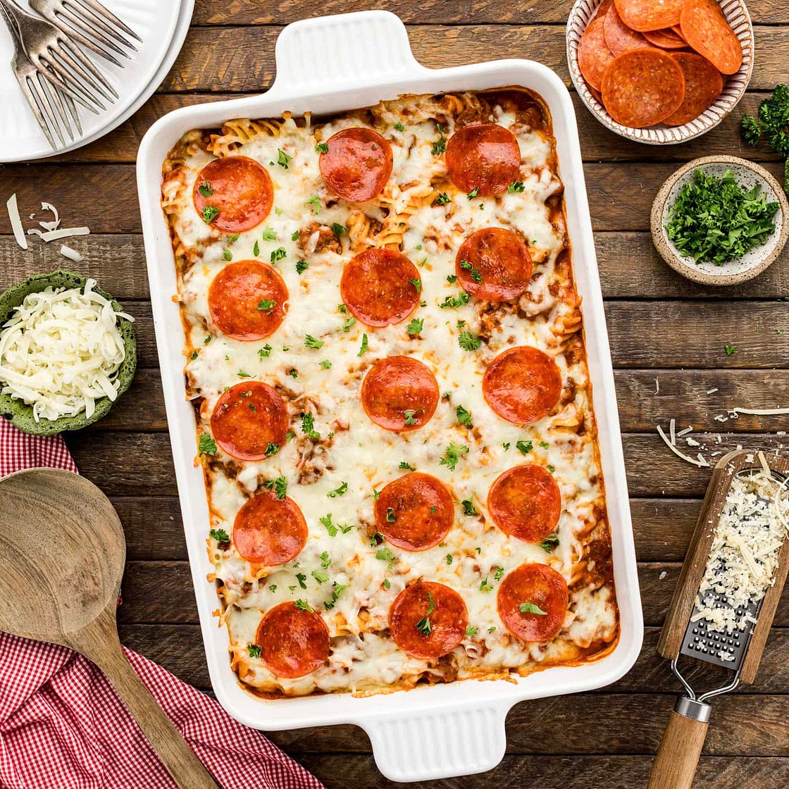 Sausage and Pepperoni Pizza Casserole