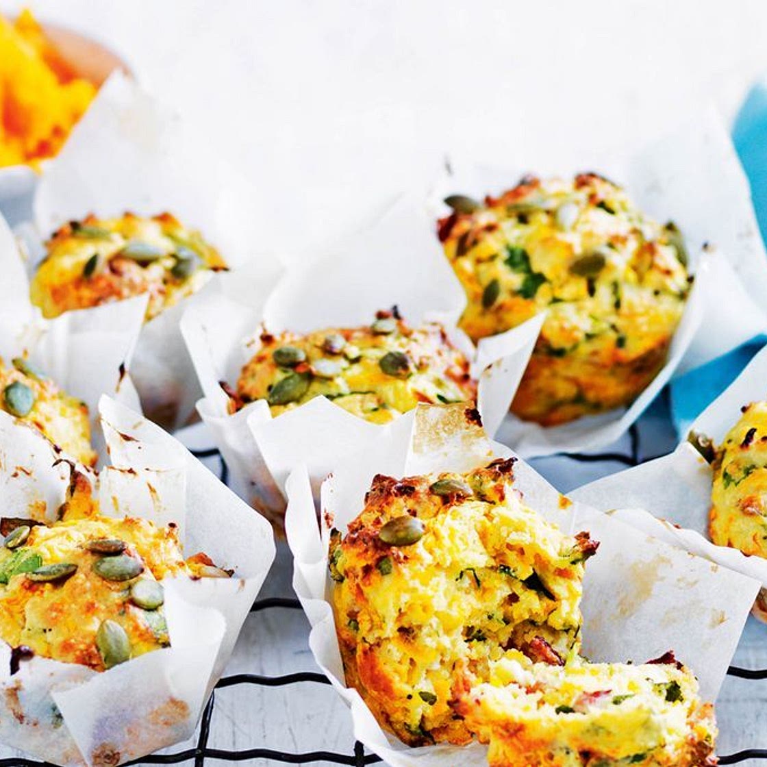 Pumpkin, spinach and bacon muffins