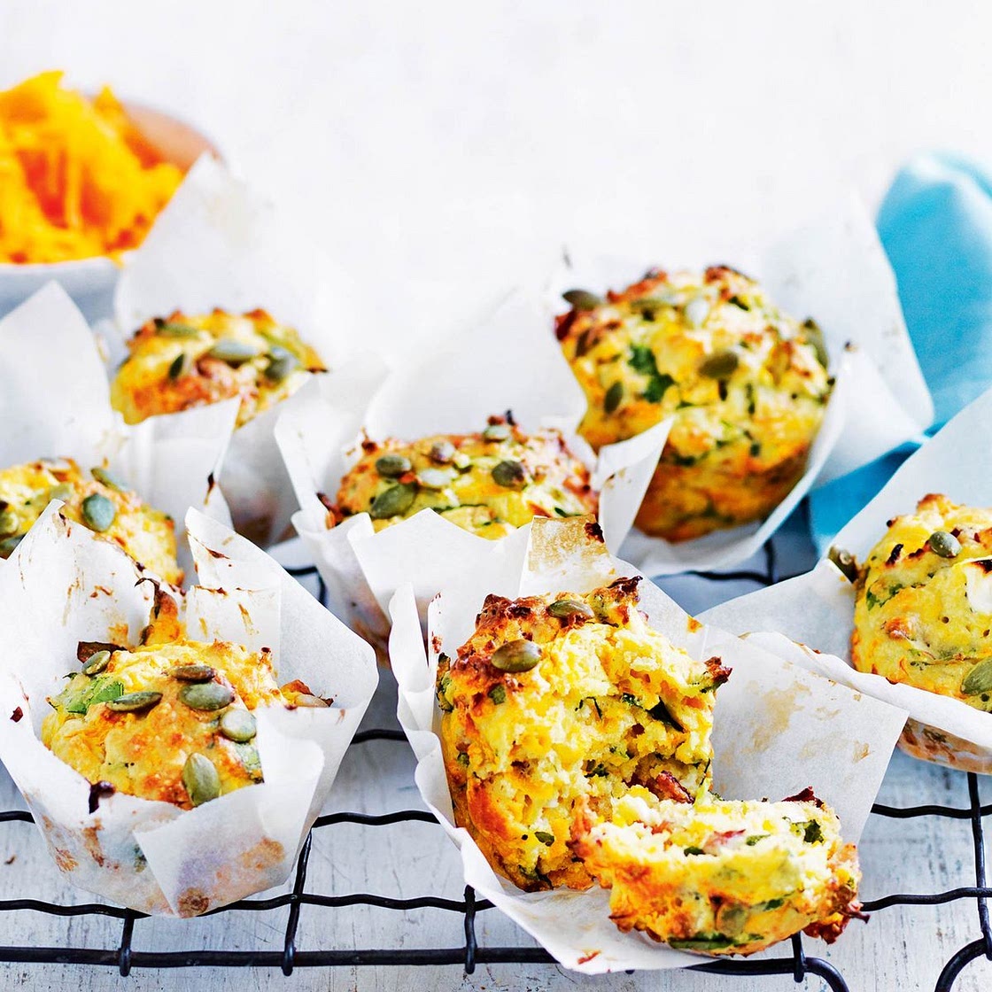 Pumpkin, spinach and bacon muffins
