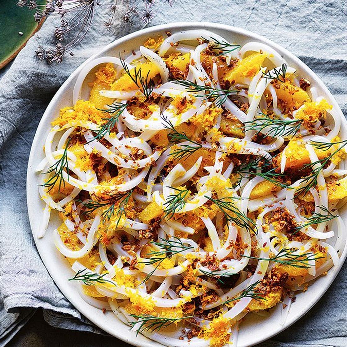 Charred calamari with orange and garlic