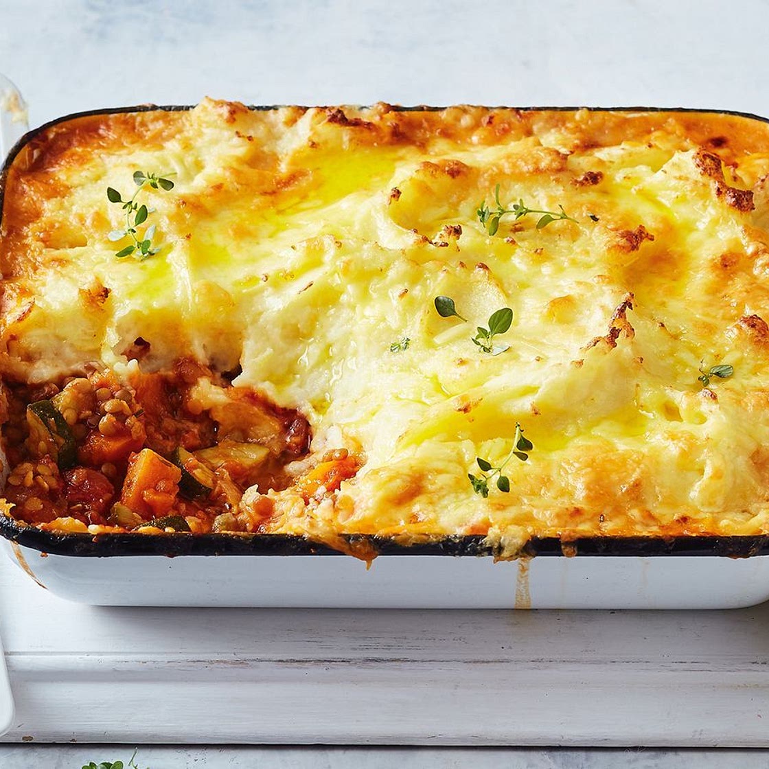 Vegetarian shepherd’s pie with cheesy mash