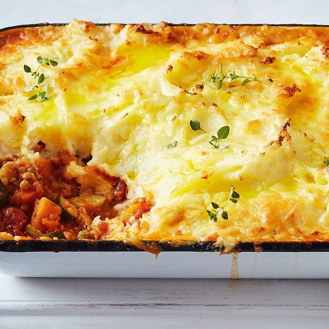Vegetarian shepherd’s pie with cheesy mash