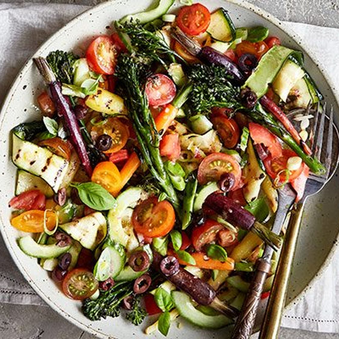 Autumn vegetable salad with saffron dressing