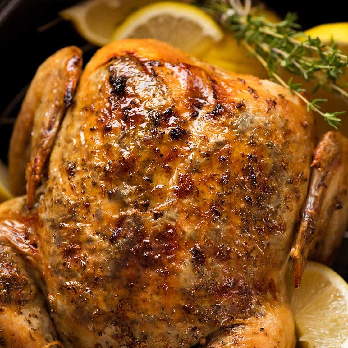 Lemon Garlic Slow Cooker Roast Chicken