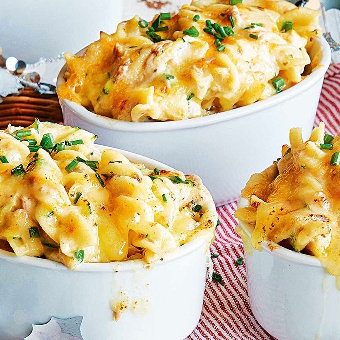 Individual creamy tuna pasta bakes