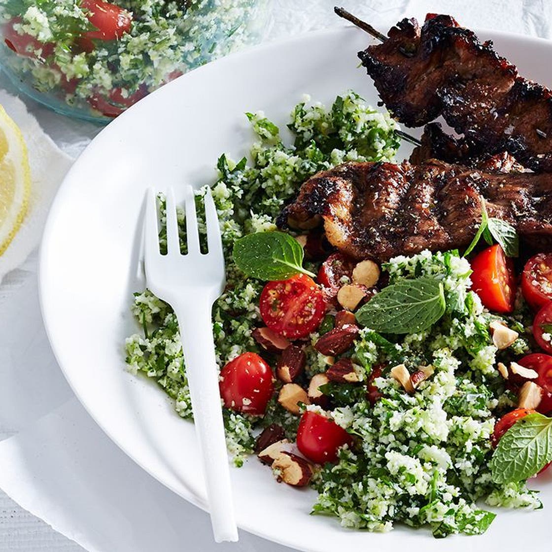 This healthy naked pork kebab bowl is your new go-to work lunch