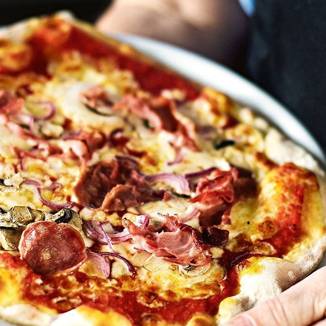 Salami and mushroom pizza