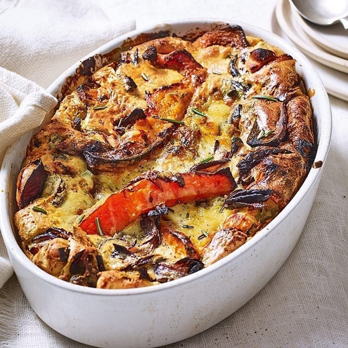 Squash and stilton veggie toad in the hole