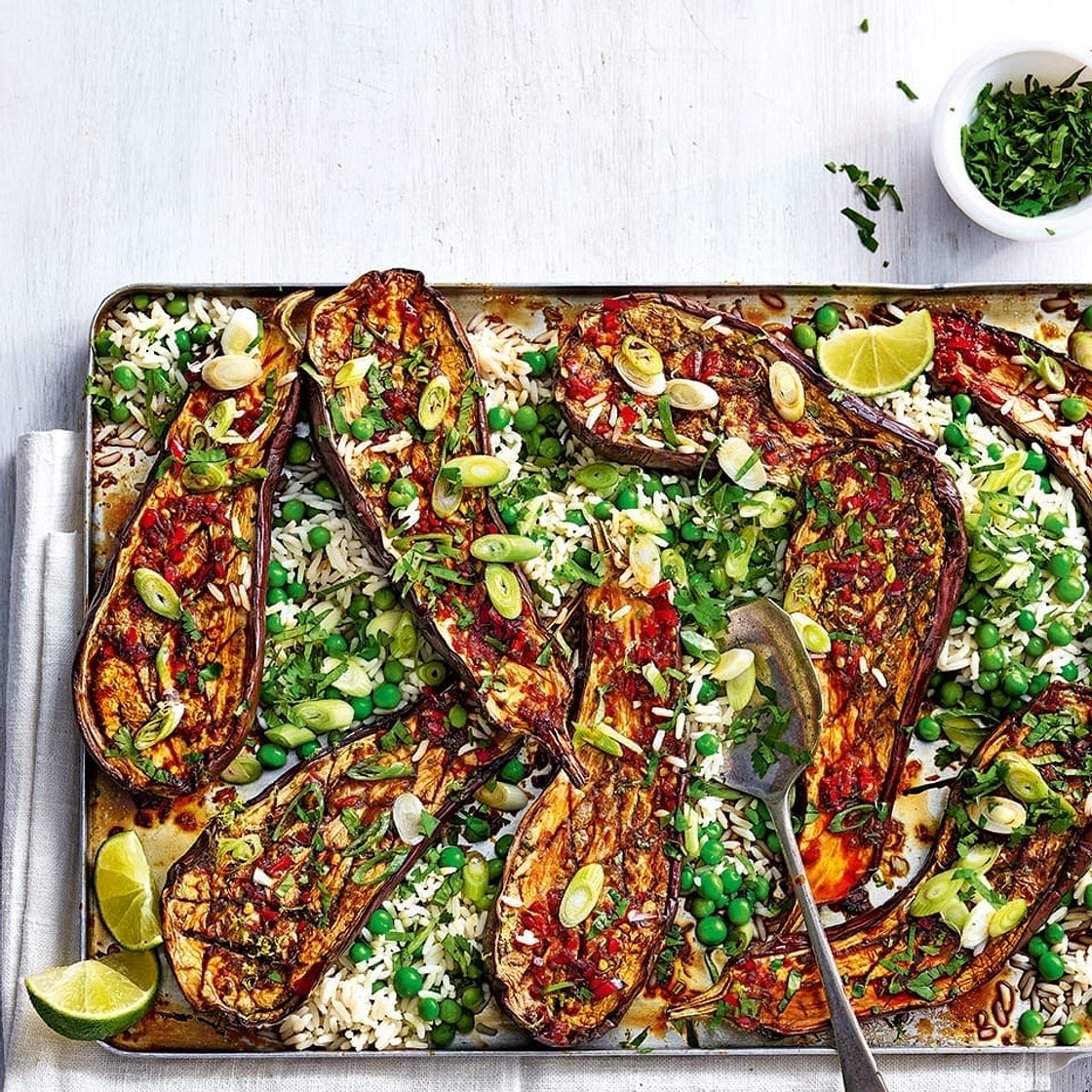 Teriyaki aubergine with rice