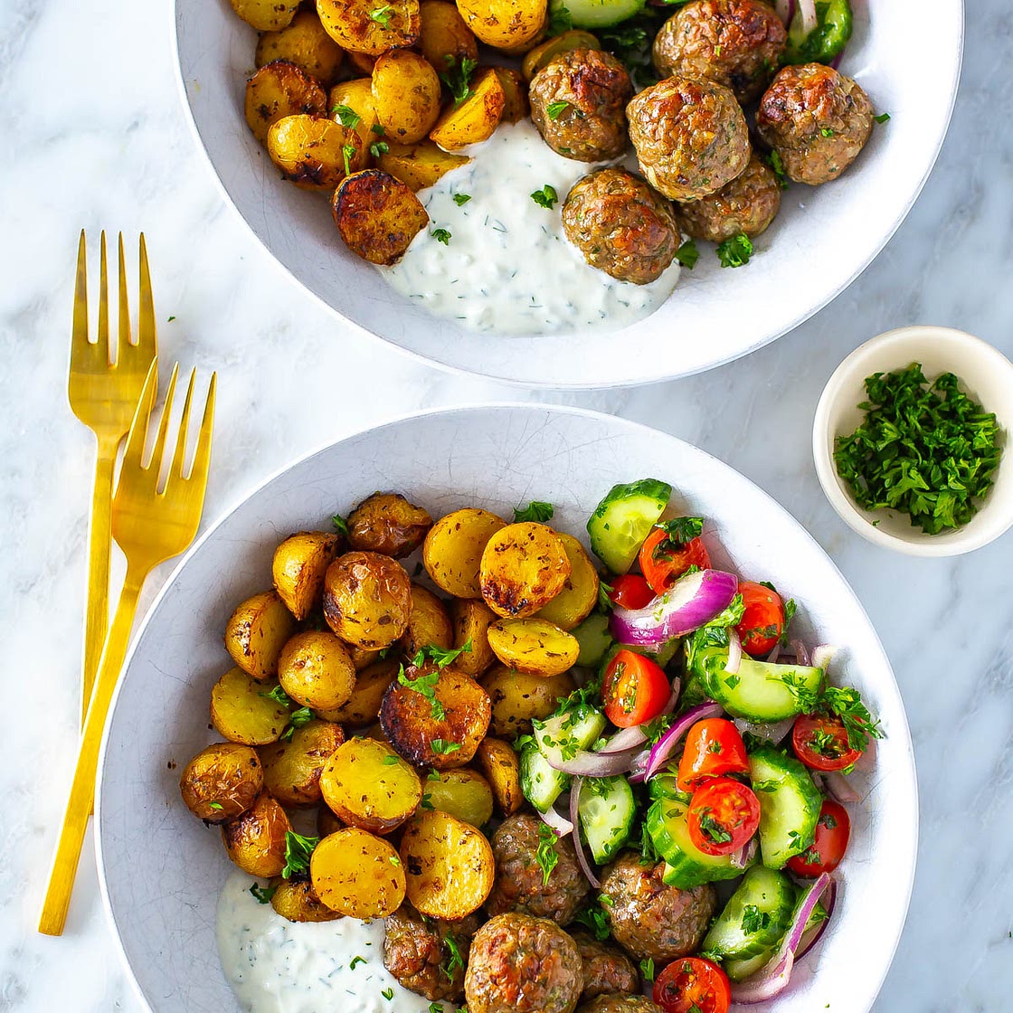 Baked Greek Meatballs with Tzatziki