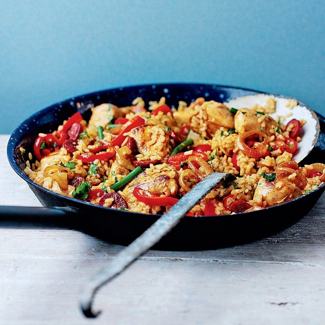 Chicken and chorizo paella