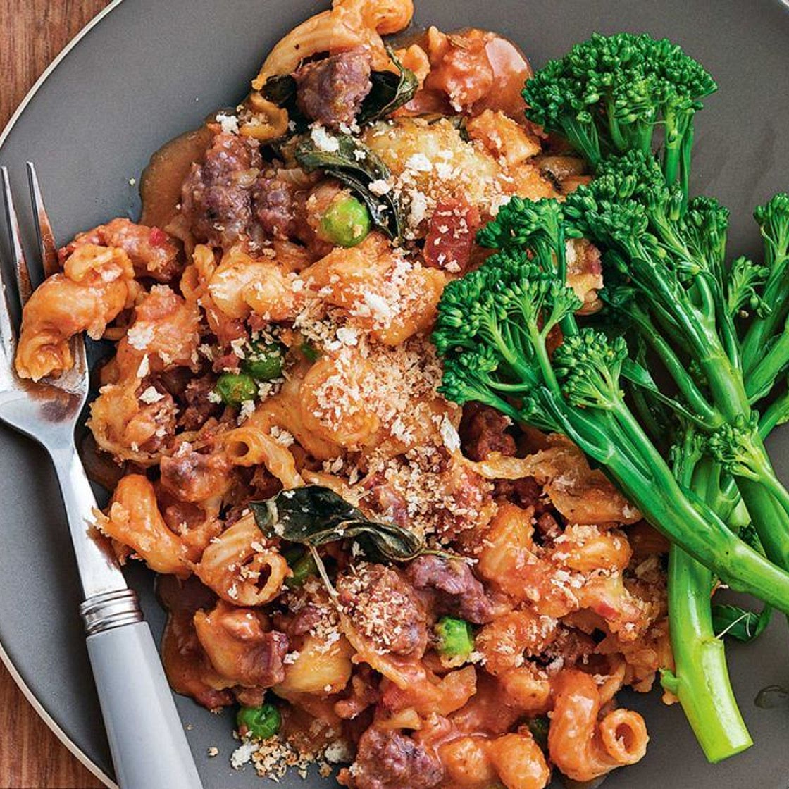 Italian sausage and cheesy tomato macaroni