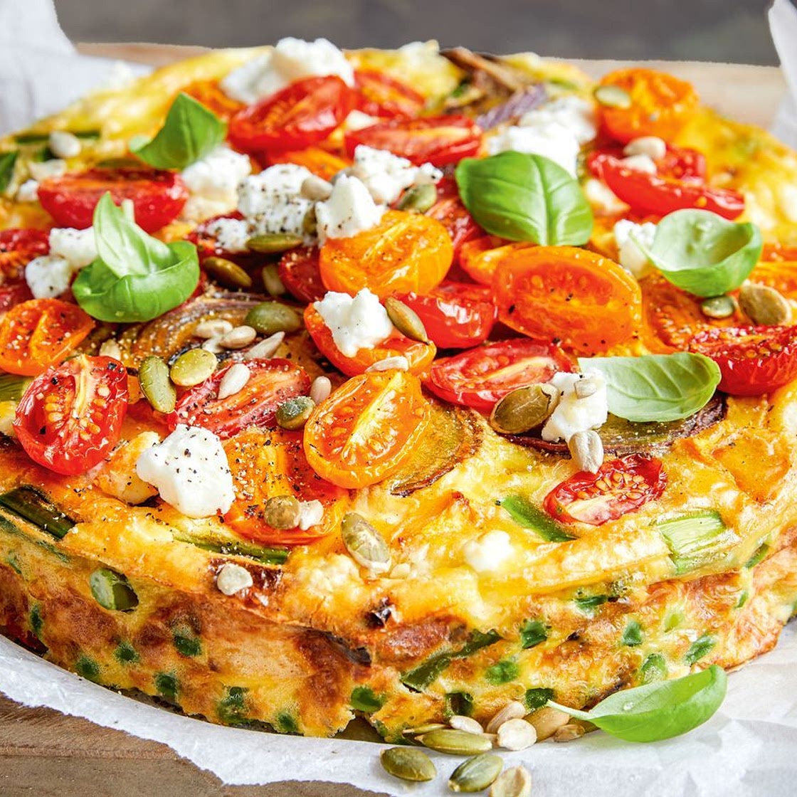 Healthy spring vegetable and goat's cheese frittata recipe