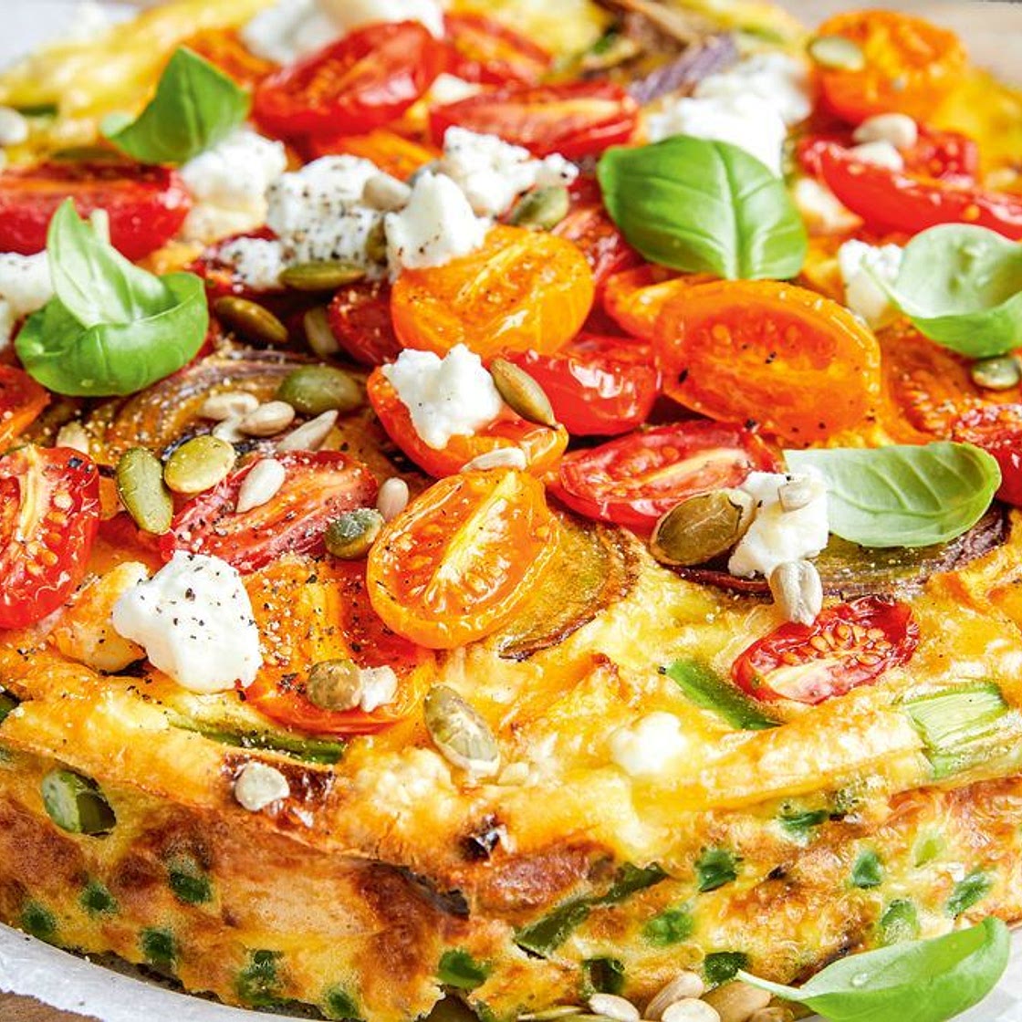 Healthy spring vegetable and goat's cheese frittata recipe
