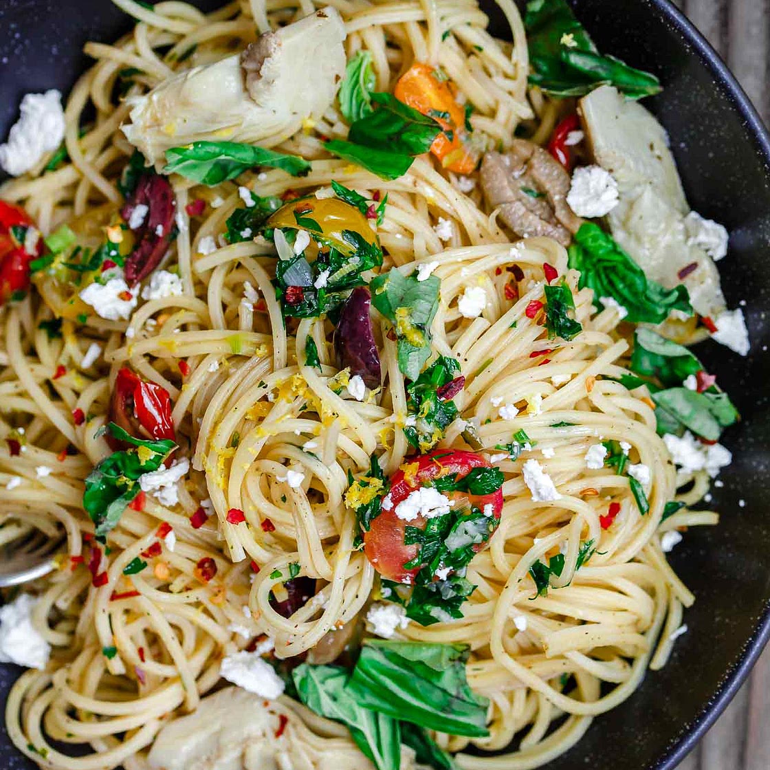 Simple Mediterranean Olive Oil Pasta