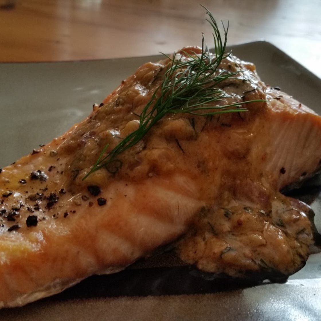 Salmon With Dijon Dill Shallot Sauce