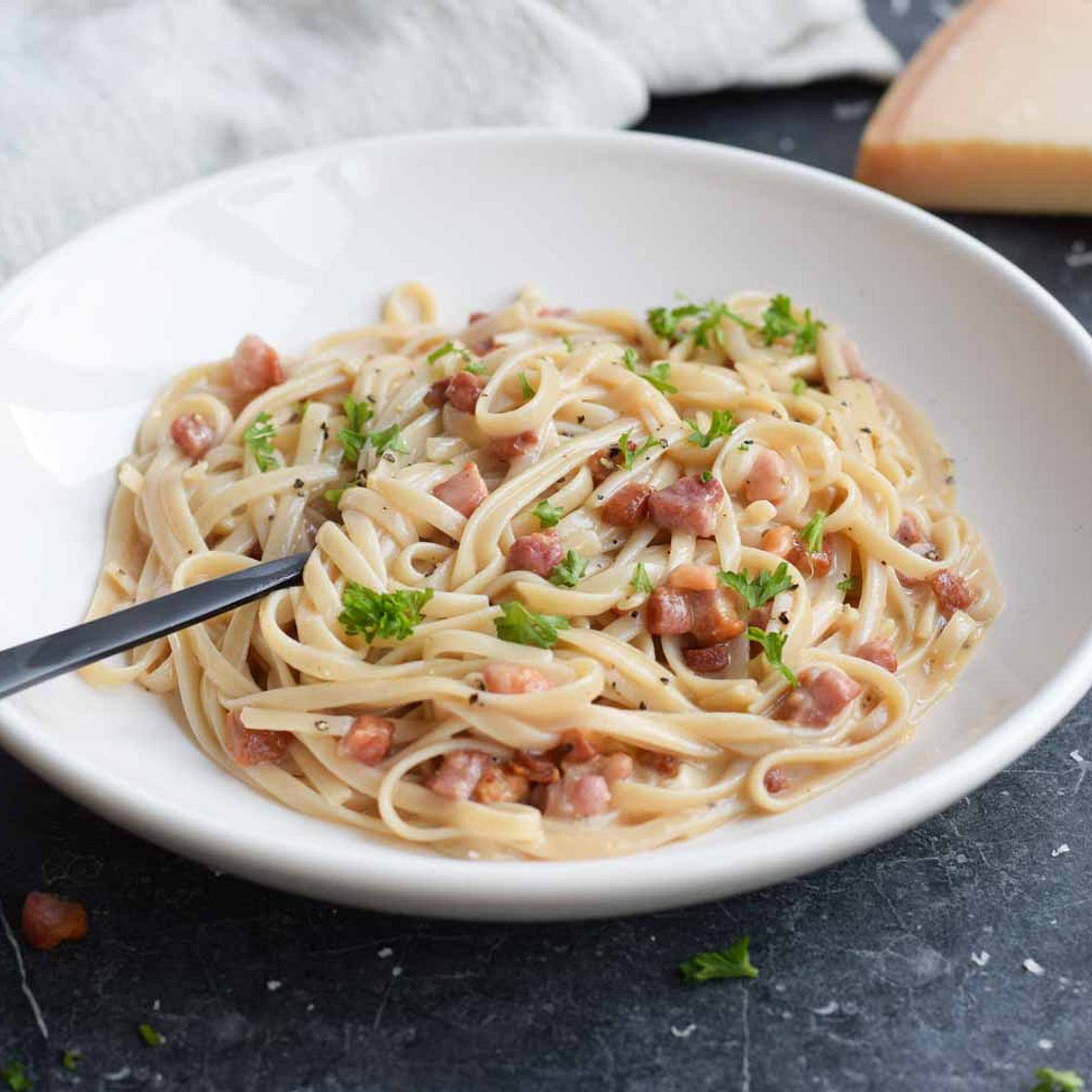 Low FODMAP pasta carbonara
