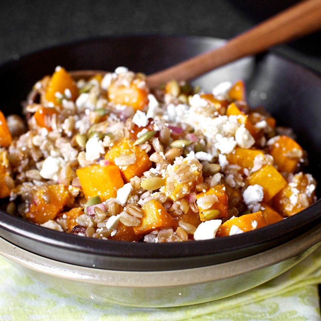 butternut squash salad with farro and pepitas