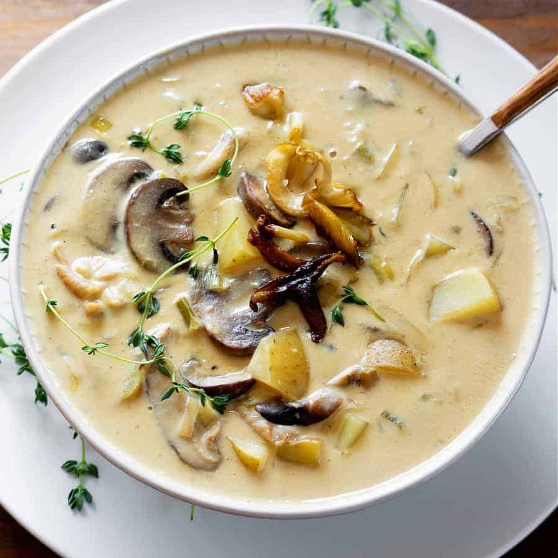 Vegan Wild Mushroom Leek Chowder