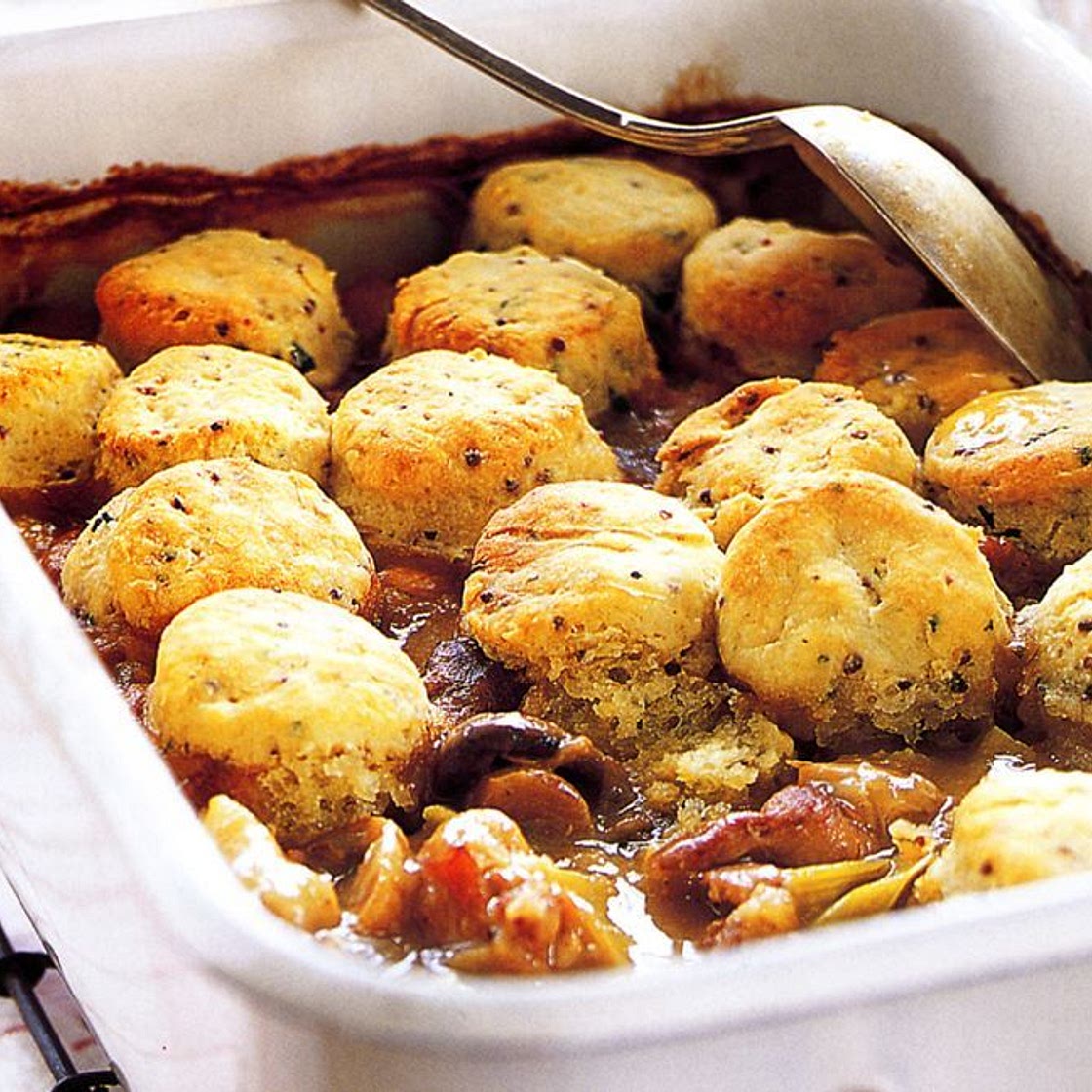 Chicken and leek casserole with tarragon dumplings