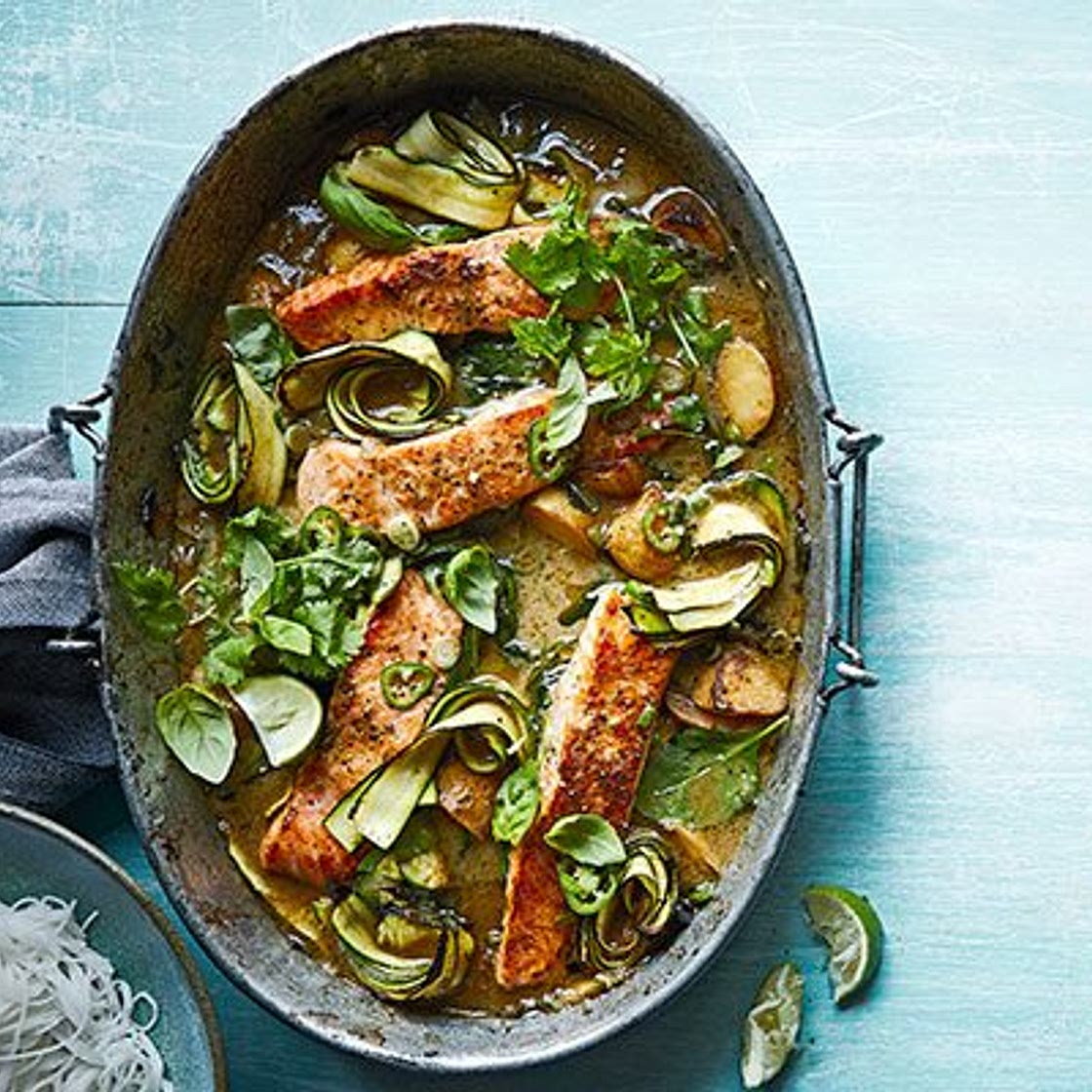 One-pan Thai green salmon