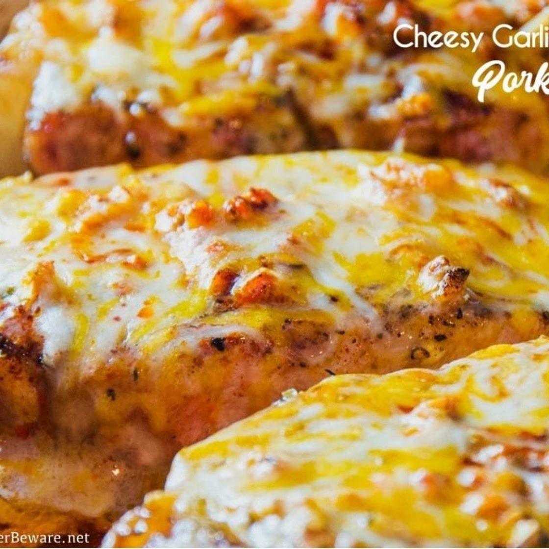 Cheesy Garlic and Brown Sugar Pork Chops