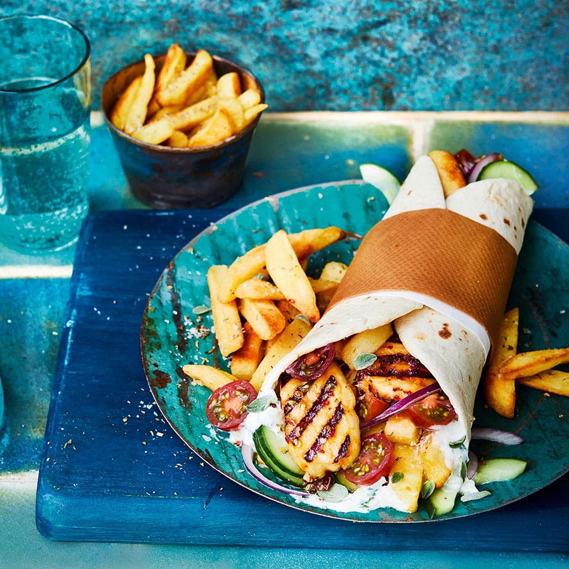 Halloumi gyros with herby chips