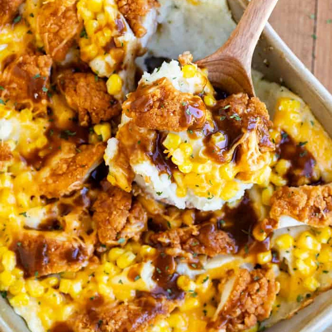 Mashed Potato Casserole with Crispy Chicken