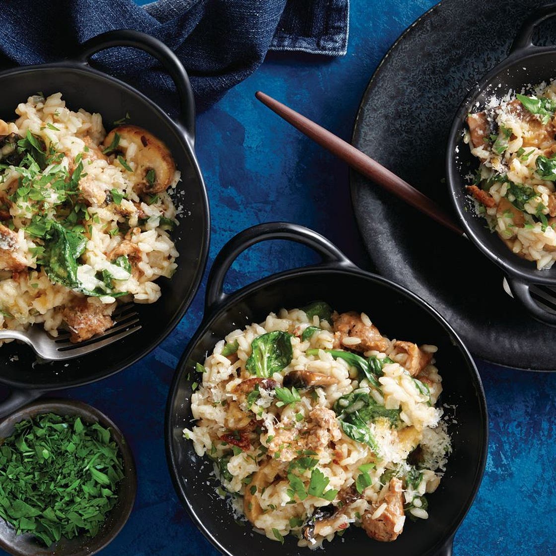 Slow cooker Italian sausage and mushroom risotto recipe