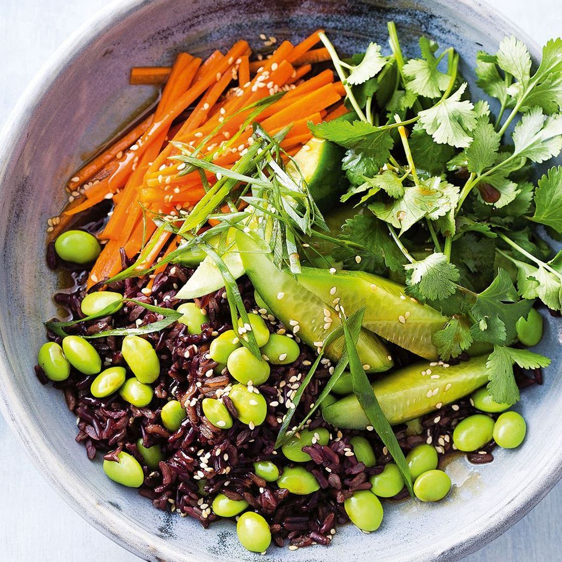 Edamame and black rice salad