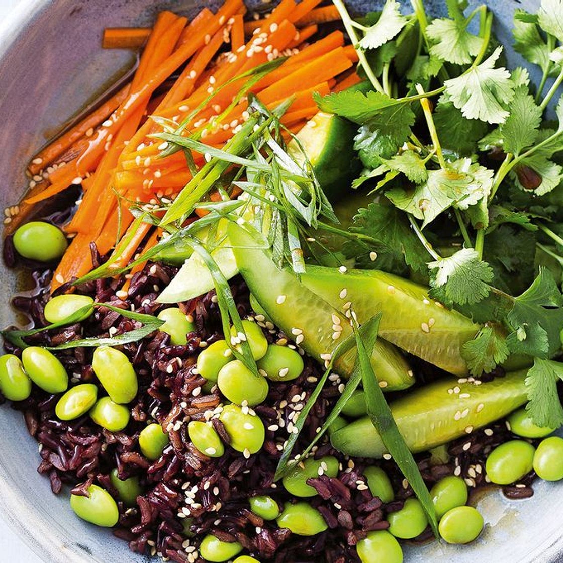 Edamame and black rice salad