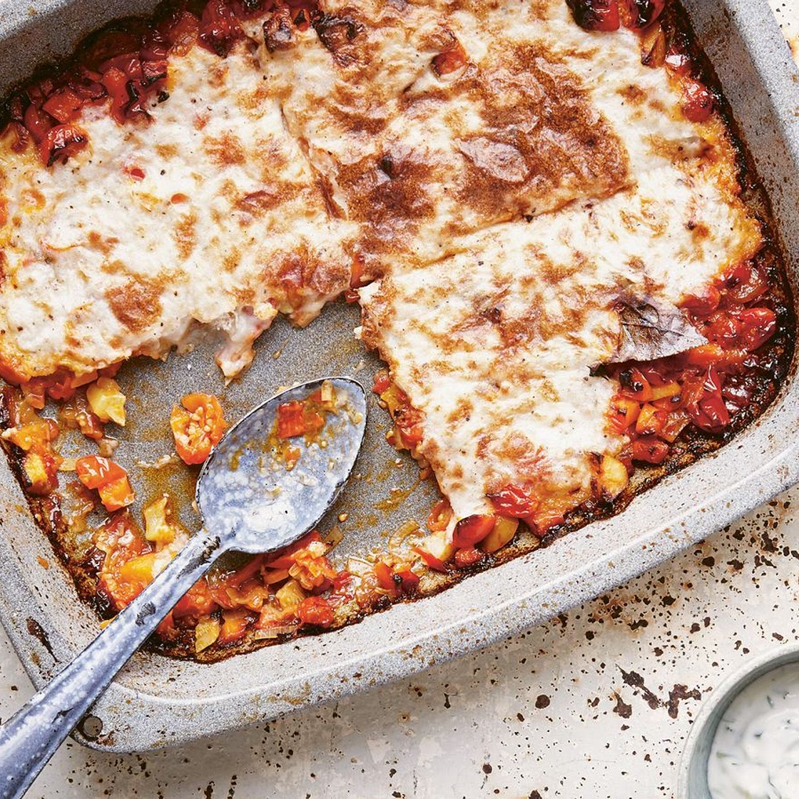 Moussaka and tzatziki