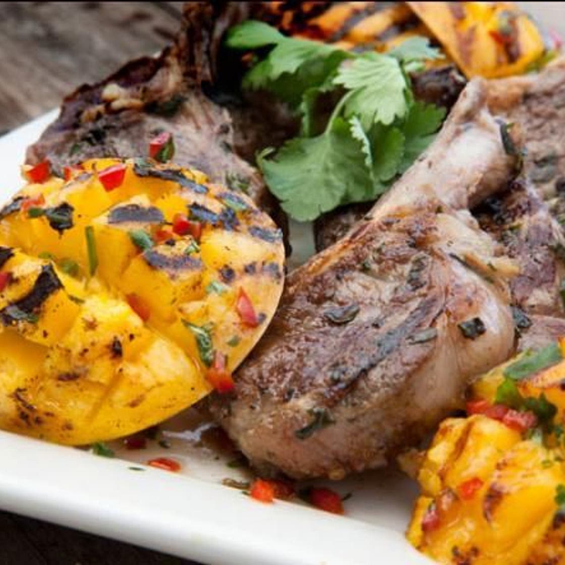 BBQ Mango Cheeks with Lamb recipe