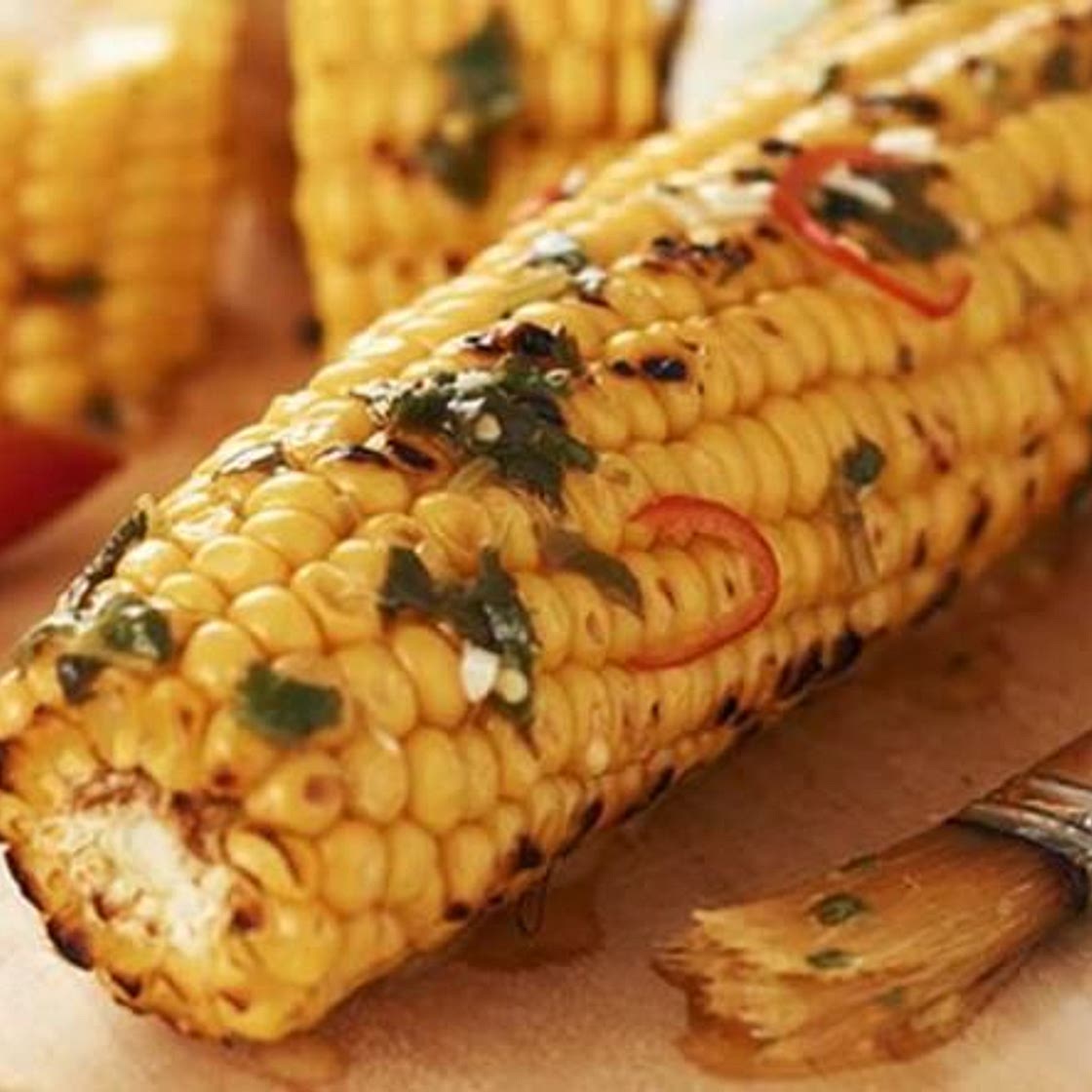 Barbecued Corn with Coriander and Chilli Butter recipe