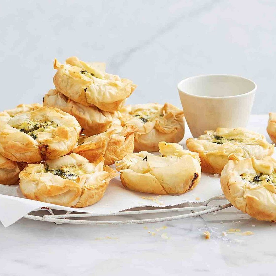 Pie maker spinach and three-cheese filo pies