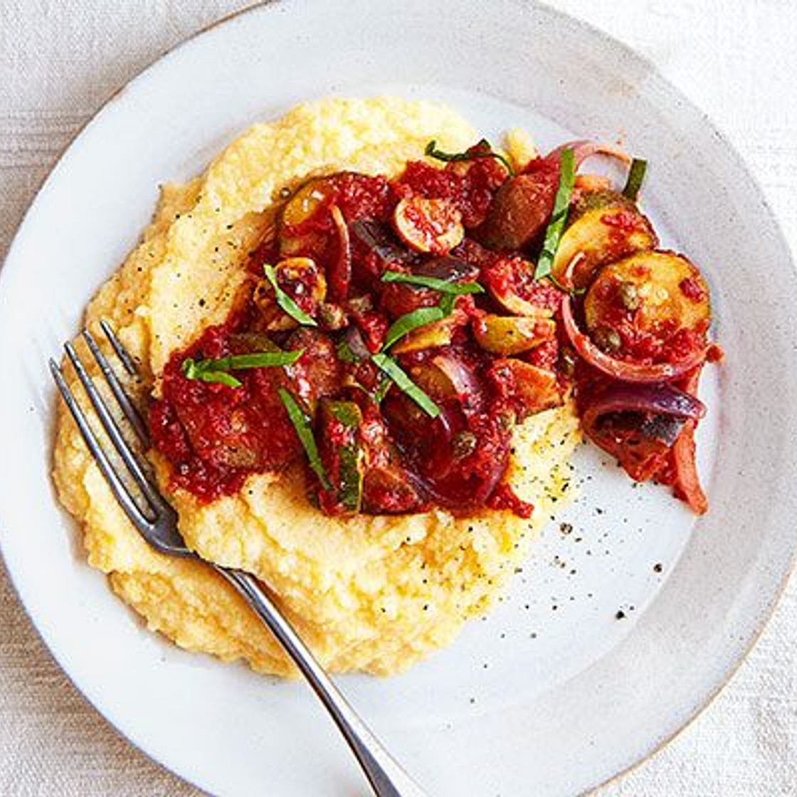 Caponata with cheesy polenta