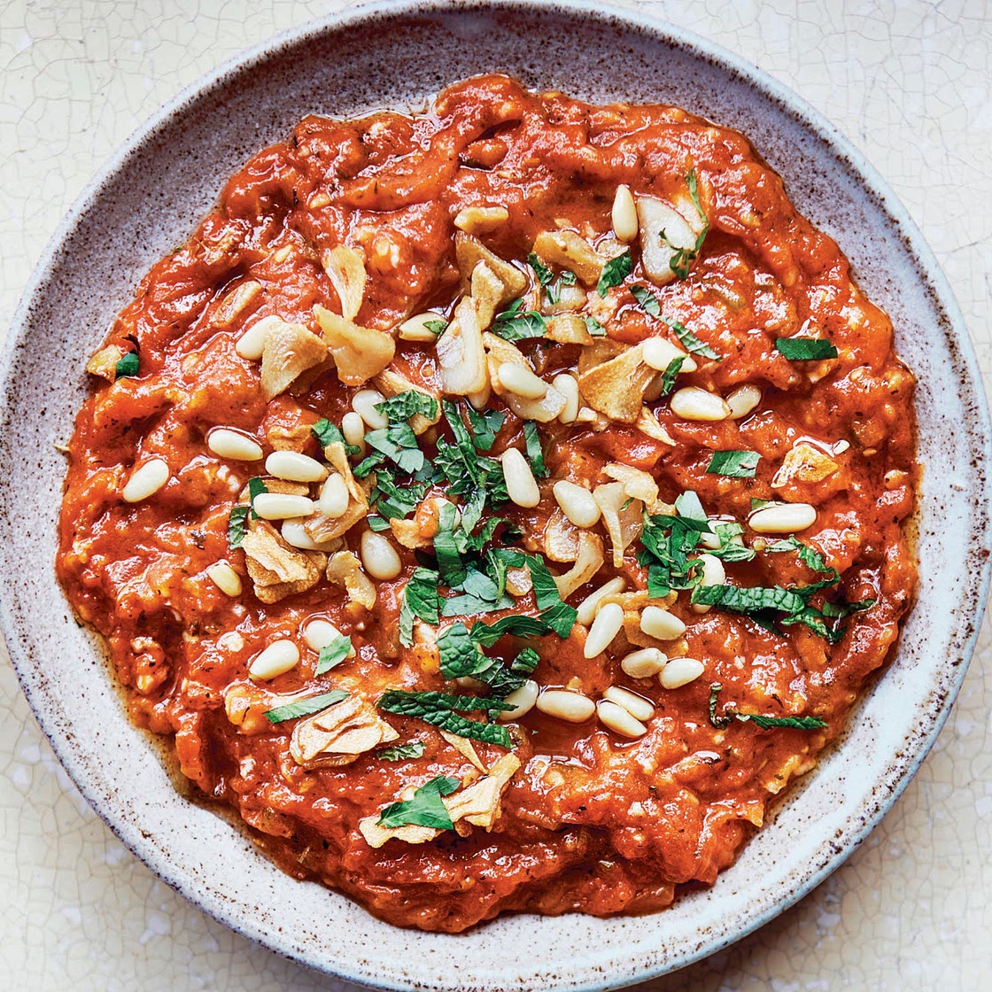 Galayet Banadoura (Sautéed Tomatoes With Pine Nuts and Mint)