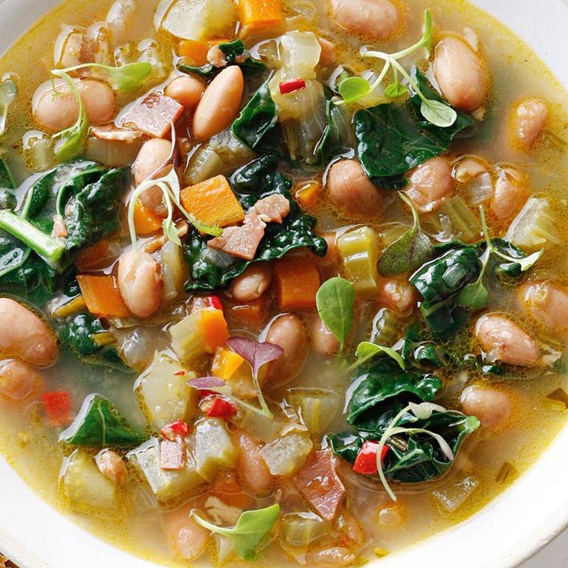 Pancetta and borlotti bean soup with toasts