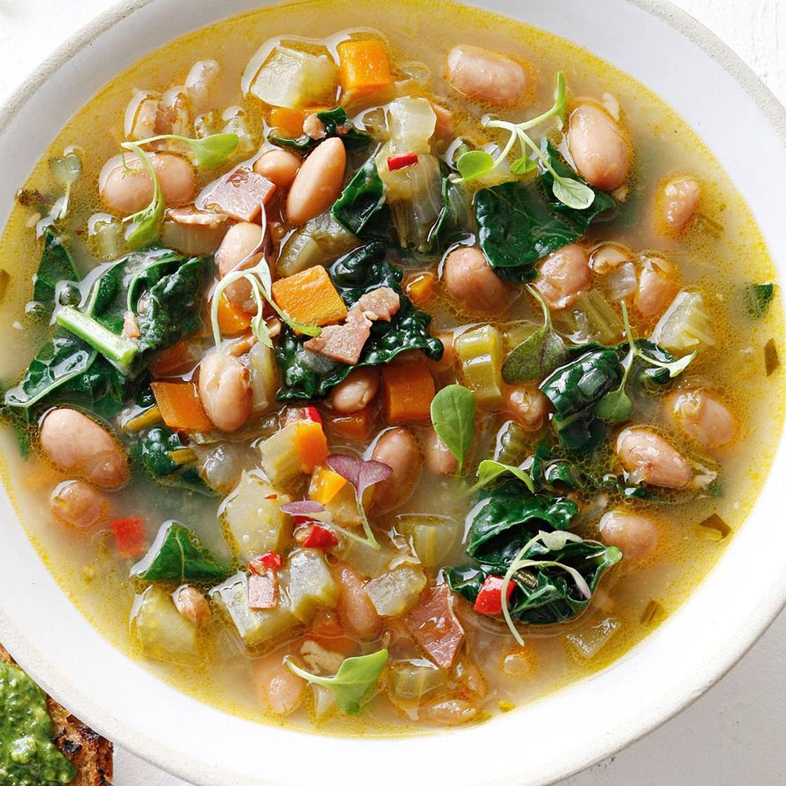 Pancetta and borlotti bean soup with toasts