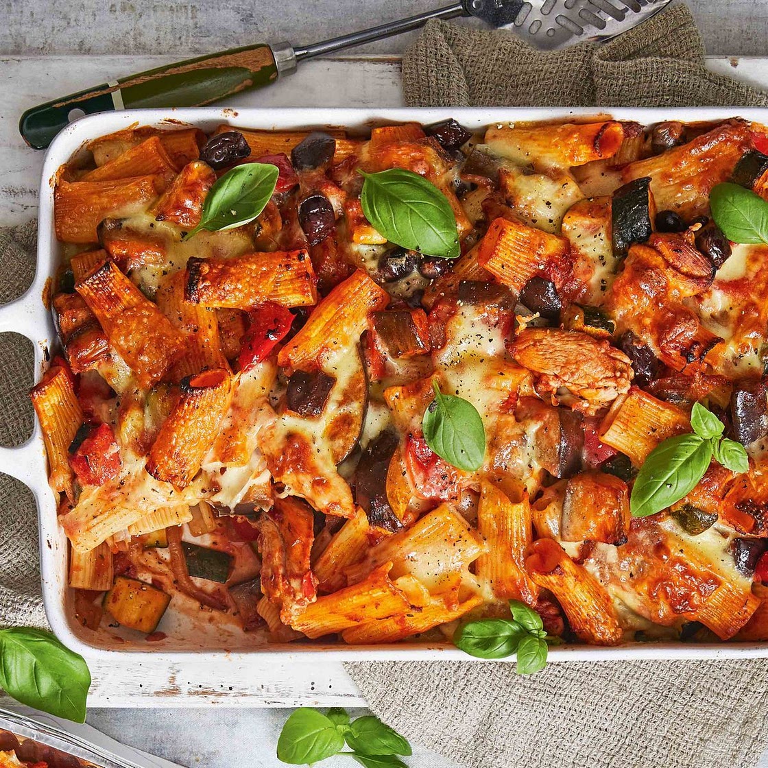 Chicken and ratatouille pasta bake recipe