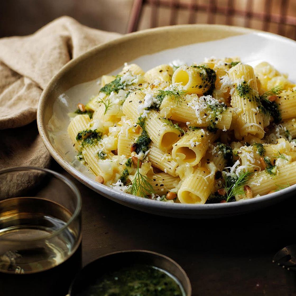 Rigatoni with pickled fennel and preserved lemon
