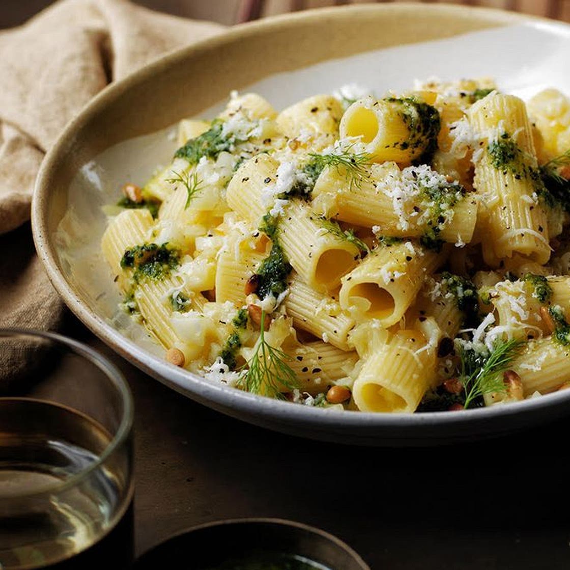 Rigatoni with pickled fennel and preserved lemon