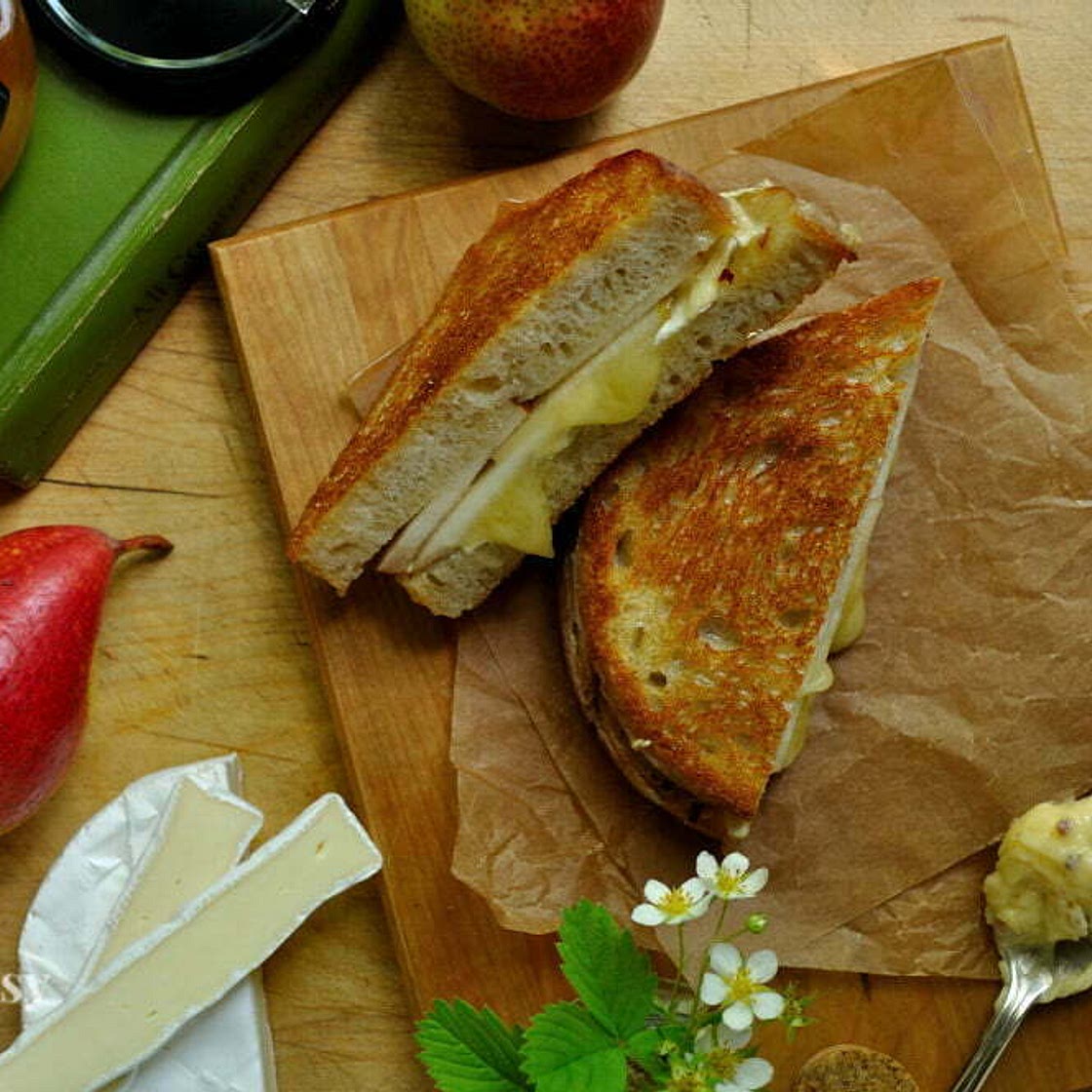 Brie Grilled Cheese with Pear & Chili Honey Butter