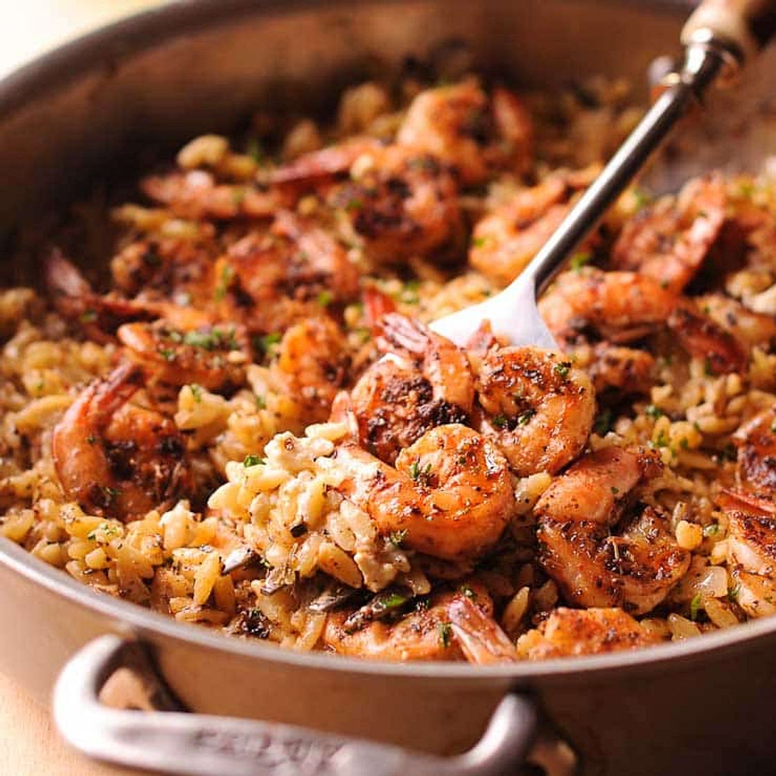 Shrimp Orzo in Creamy Wine Sauce