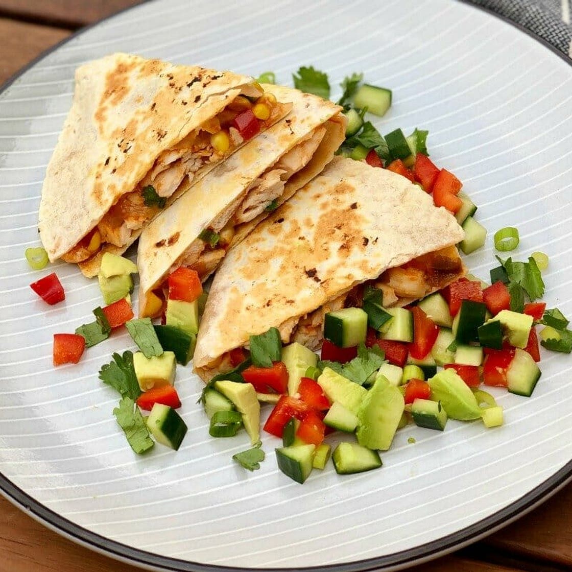 Chicken and Corn Quesadilla with Avocado Salsa