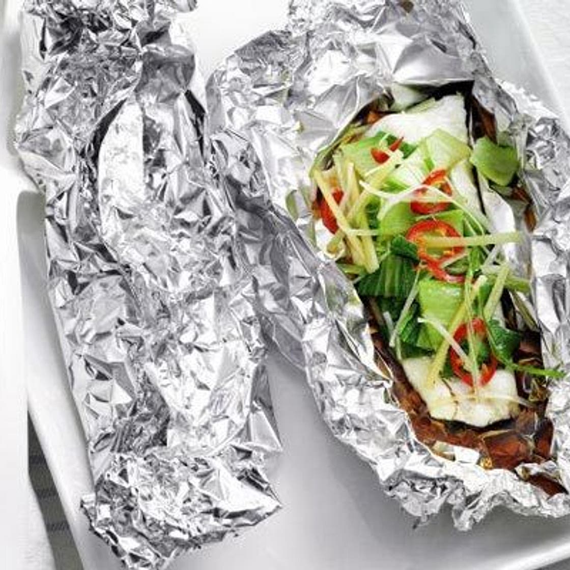 Steamed fish & pak choi parcels
