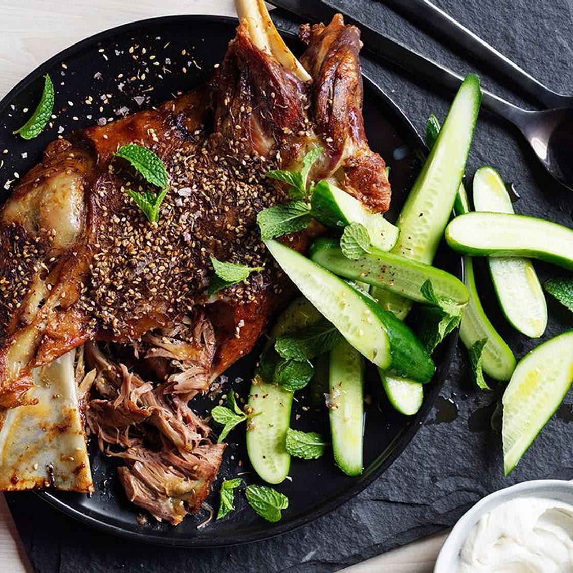 Slow-roasted lamb shoulder, zaatar and tahini yoghurt