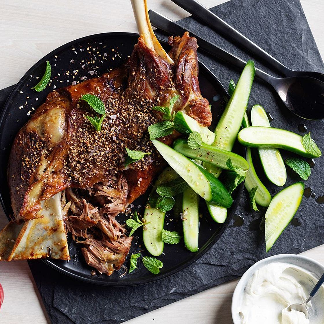 Slow-roasted lamb shoulder, zaatar and tahini yoghurt