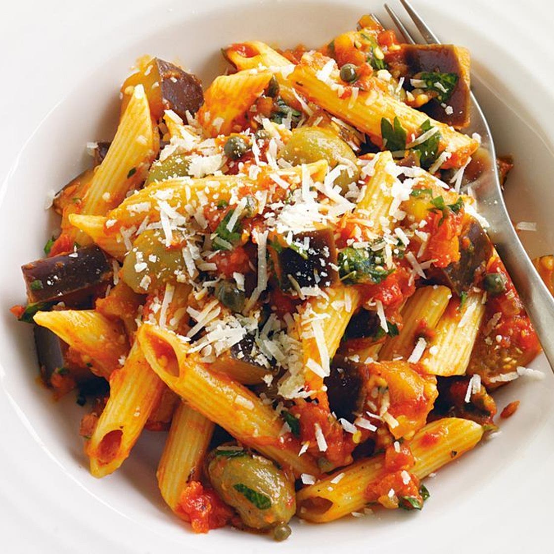 Penne with eggplant caponata