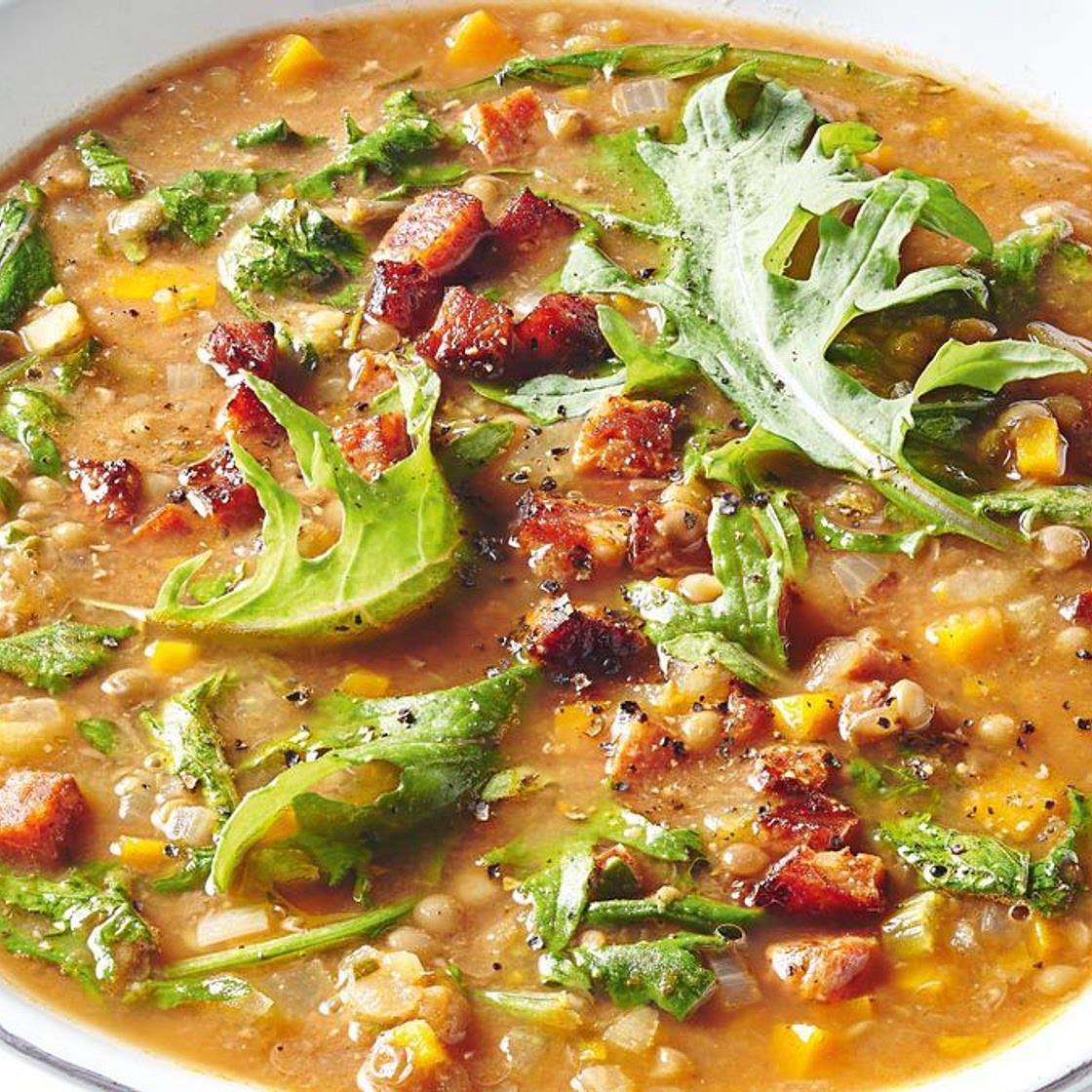 Kale, chorizo and lentil soup